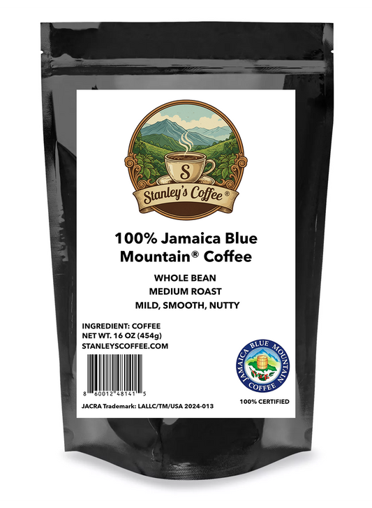 Stanley's Coffee - 100% Jamaica Blue Mountain Coffee: Medium Roast Whole Beans (16oz)