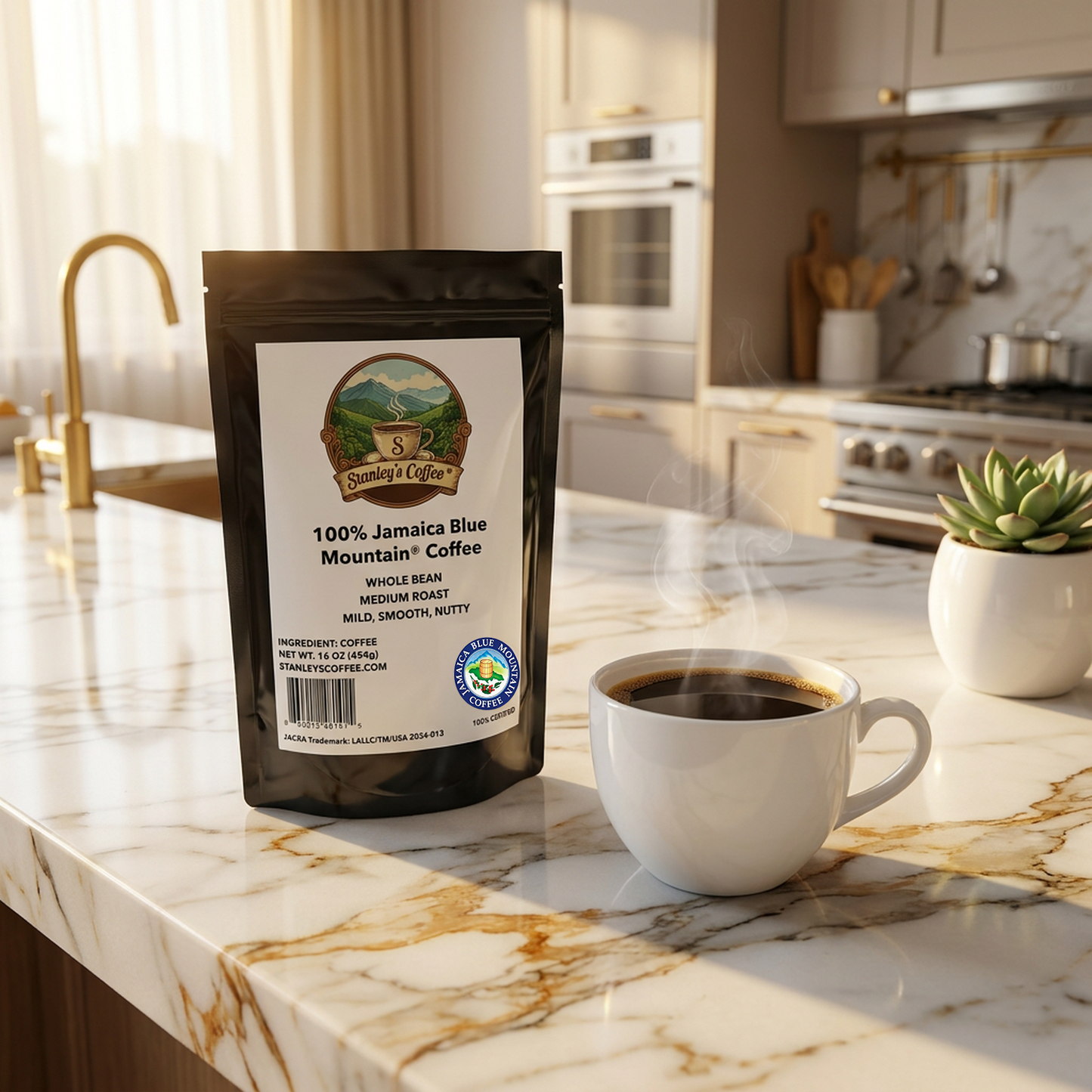 Stanley's Coffee - 100% Jamaica Blue Mountain Coffee: Medium Roast Whole Beans (16oz)