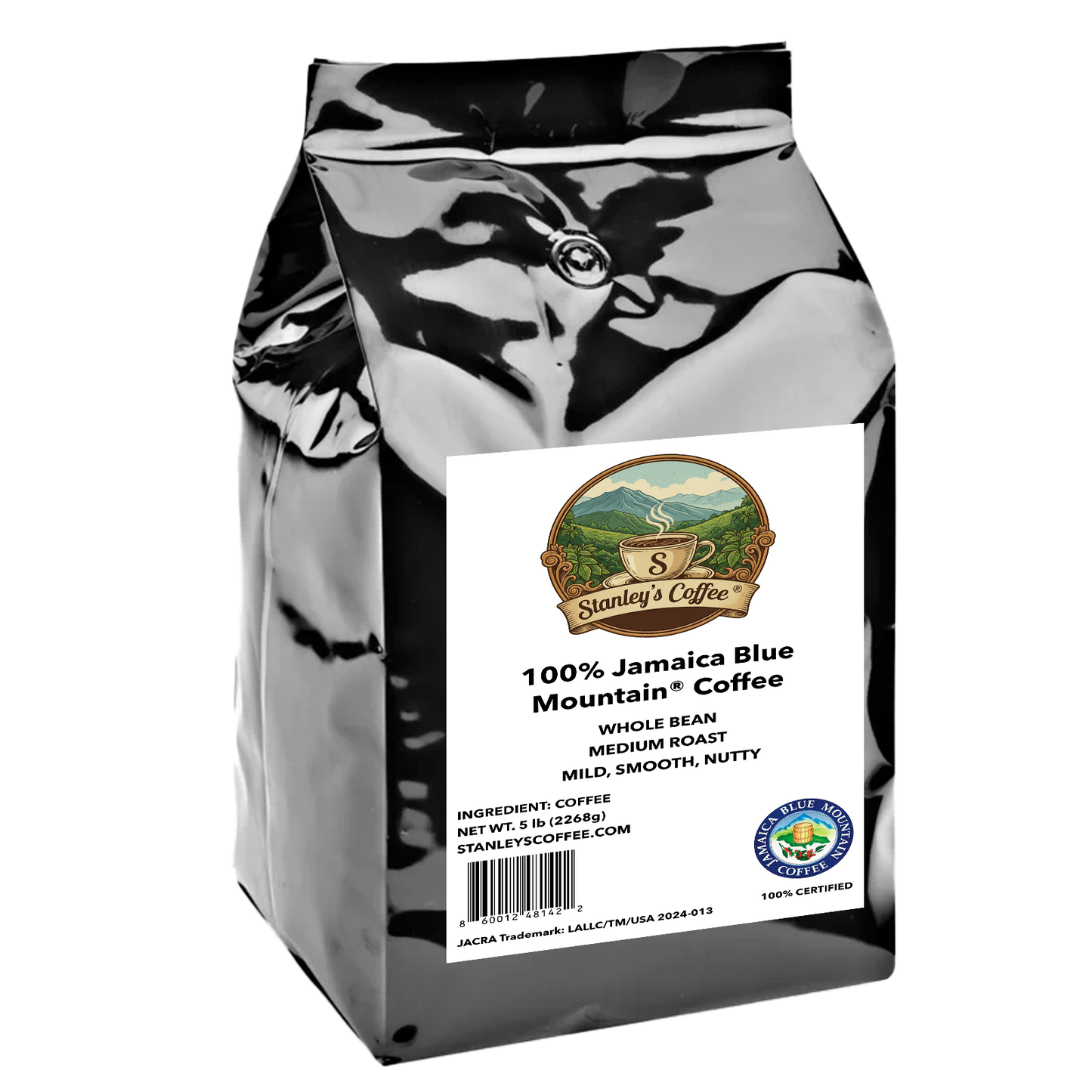 Stanley's Coffee - 100% Jamaica Blue Mountain Coffee: Medium Roast Whole Beans (5lb)