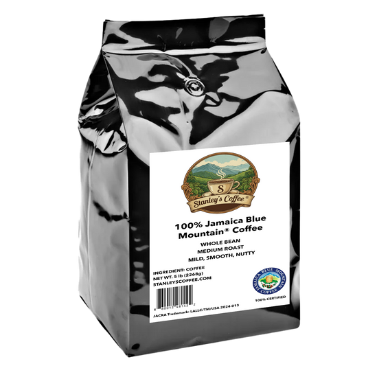 Stanley's Coffee - 100% Jamaica Blue Mountain Coffee: Medium Roast Whole Beans (5lb)