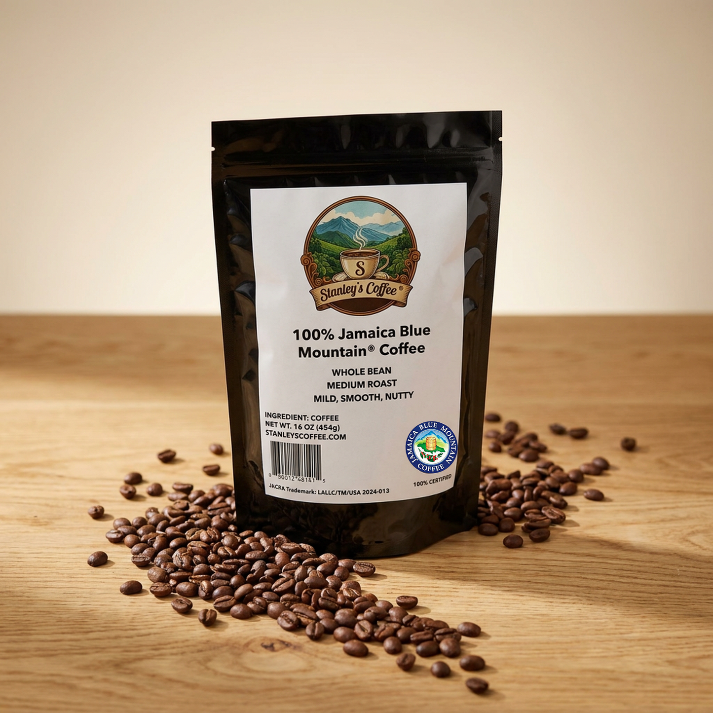 Stanley's Coffee - 100% Jamaica Blue Mountain Coffee: Medium Roast Whole Beans (16oz)