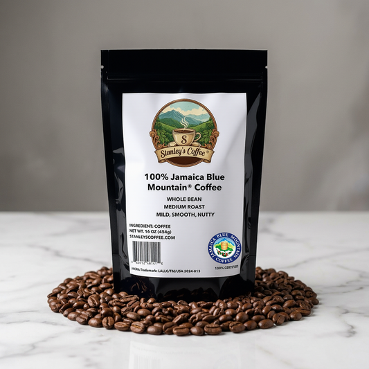 Stanley's Coffee - 100% Jamaica Blue Mountain Coffee: Medium Roast Whole Beans (16oz)