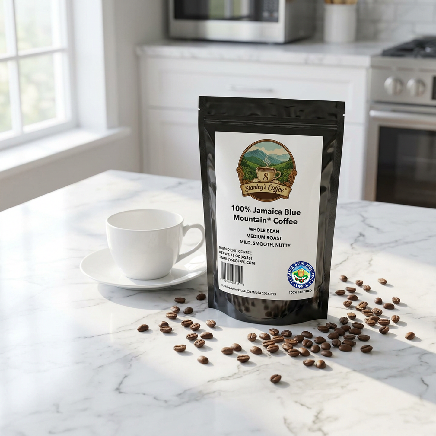 Stanley's Coffee - 100% Jamaica Blue Mountain Coffee: Medium Roast Whole Beans (16oz)