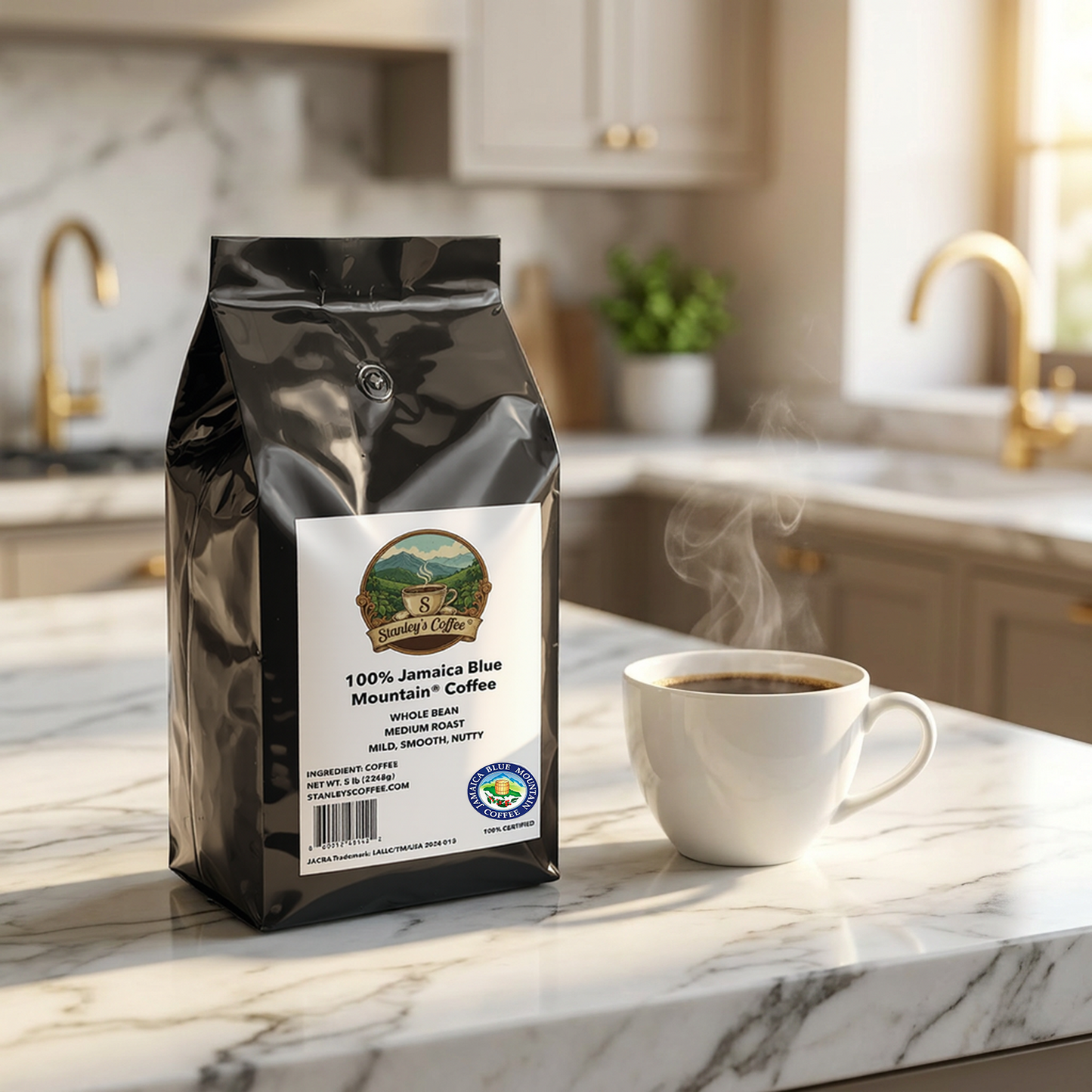 Stanley's Coffee - 100% Jamaica Blue Mountain Coffee: Medium Roast Whole Beans (5lb)