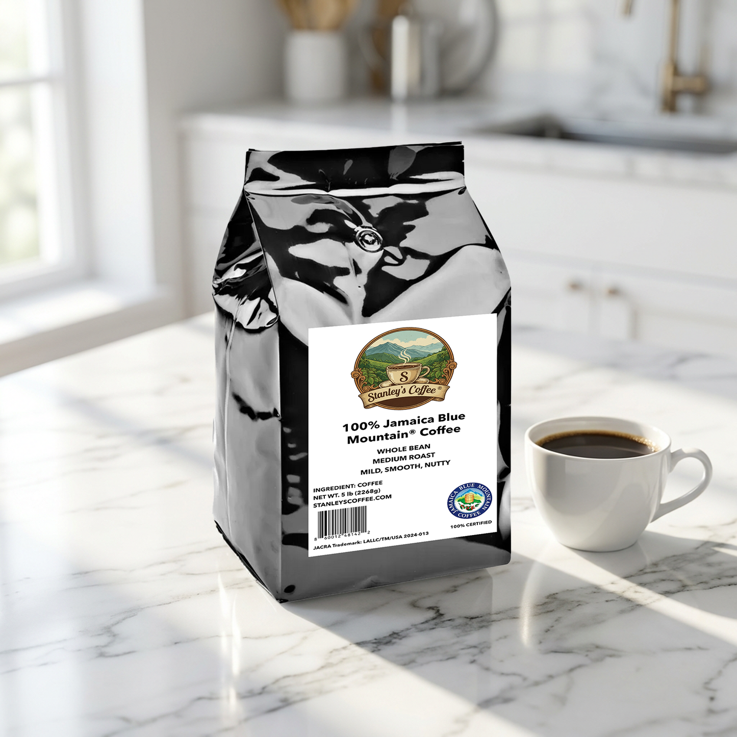 Stanley's Coffee - 100% Jamaica Blue Mountain Coffee: Medium Roast Whole Beans (5lb)